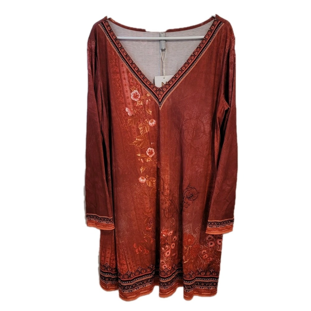 Noracora Dressβ Womens XL Maxi Rust Floral Geo Print Jersey Flowy Boho Comfort